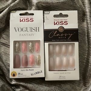 Kiss Press-On Nails 2 packs long length pink silver